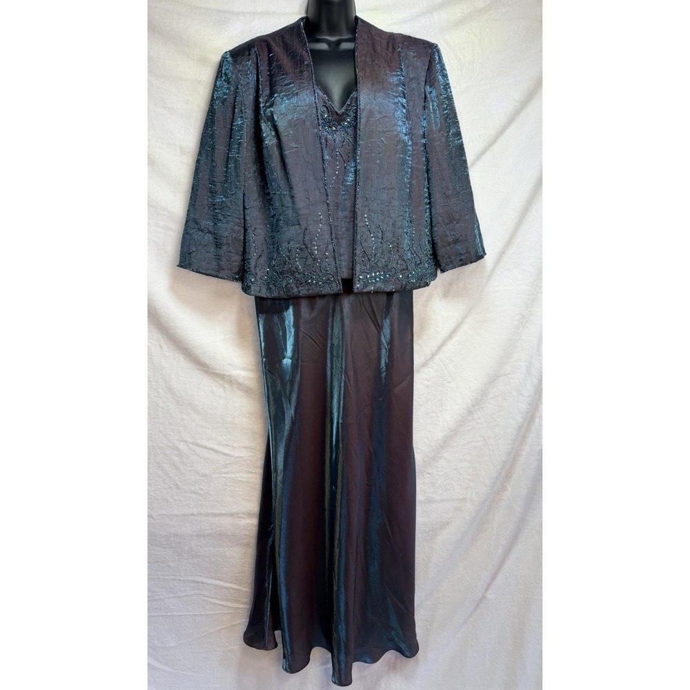 KM Collection Milla Bell Mother of Bride Gown‎ & Jacket 18 Turquoise Teal Beaded